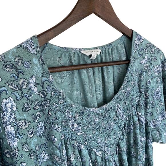 Lucky Brand Green and White Floral Scoop Neck Blouse - Large - Picture 2 of 4